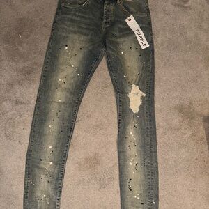 Purple Men's Distressed Skinny Jeans - Gray